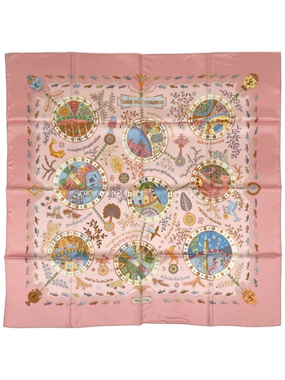 Hermes Carre 90 Escales Mediterraneennes Scarf Mediterranean Port Town Silk